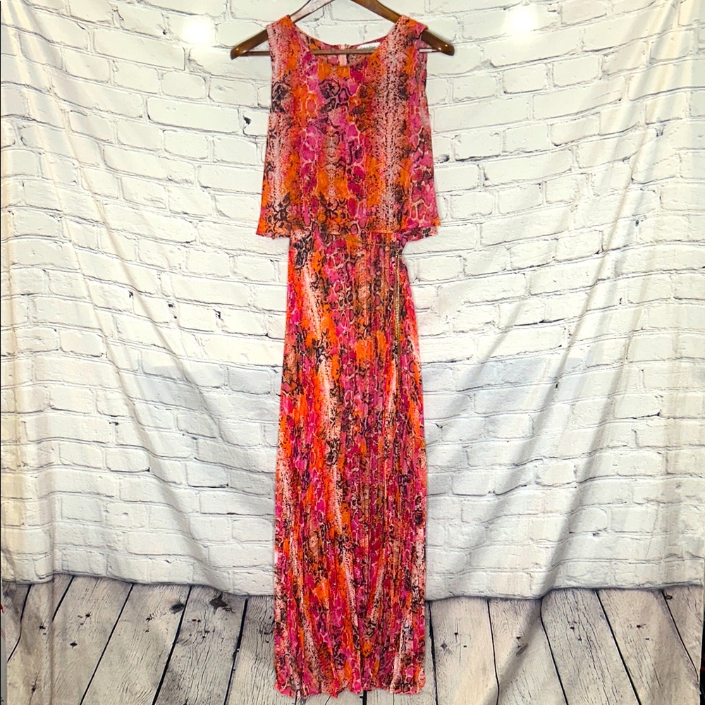 Calvin Klein Snakeskin Sleeveless Gold Chain Belted Maxi Dress Size 12